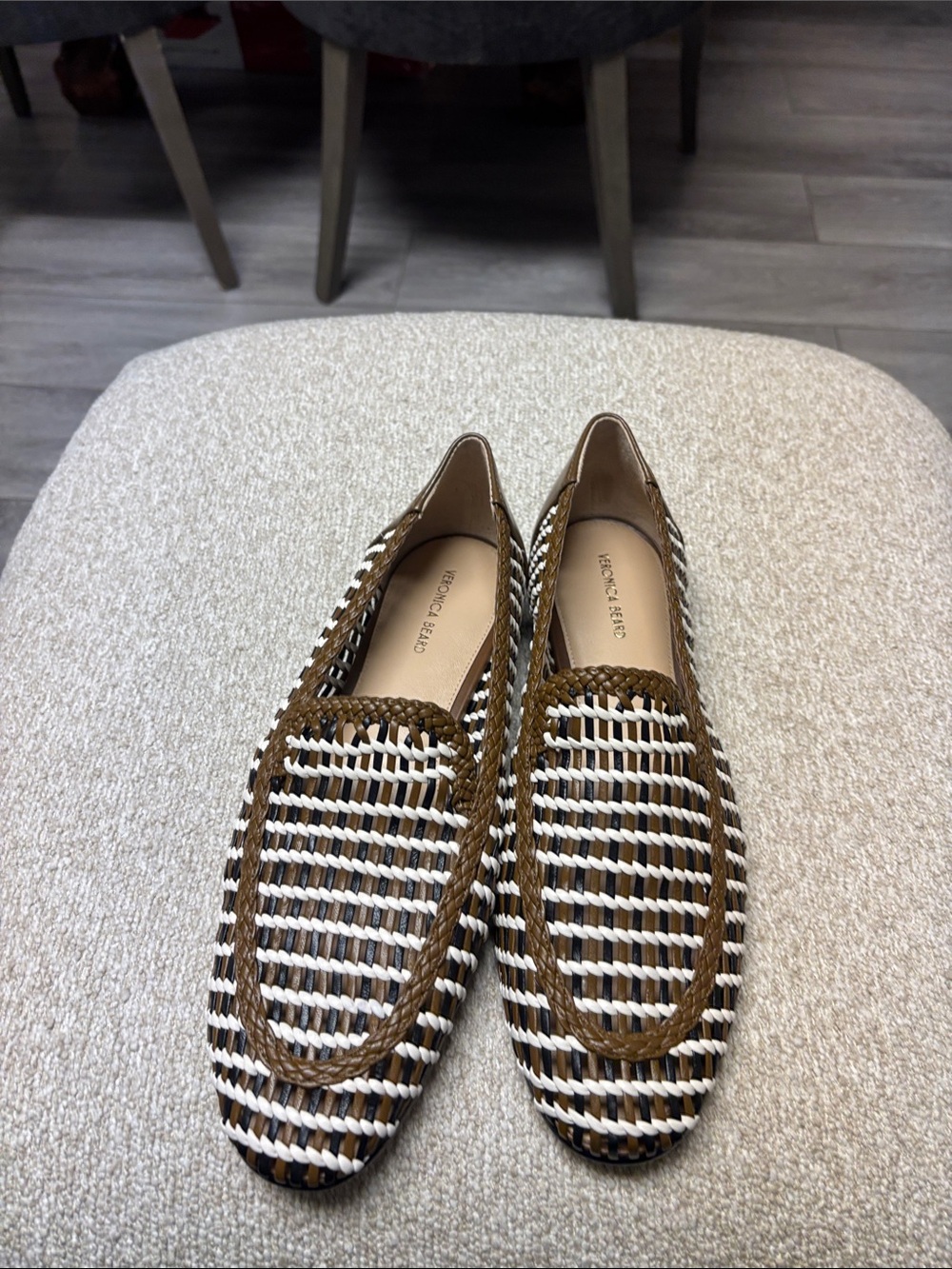 Franco Sarto Brown and White Woven Slip-On Loafers bb
